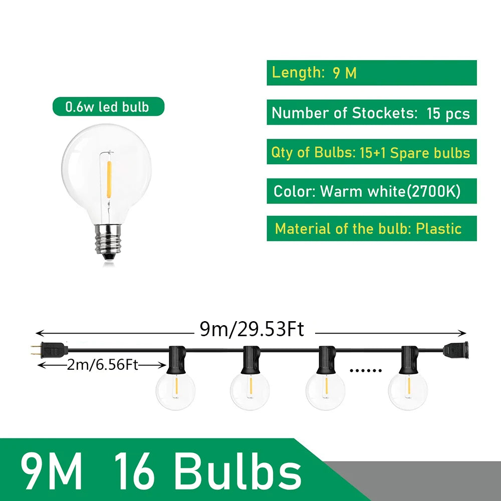 Outdoor Festoon Lights - 7 to 26m
