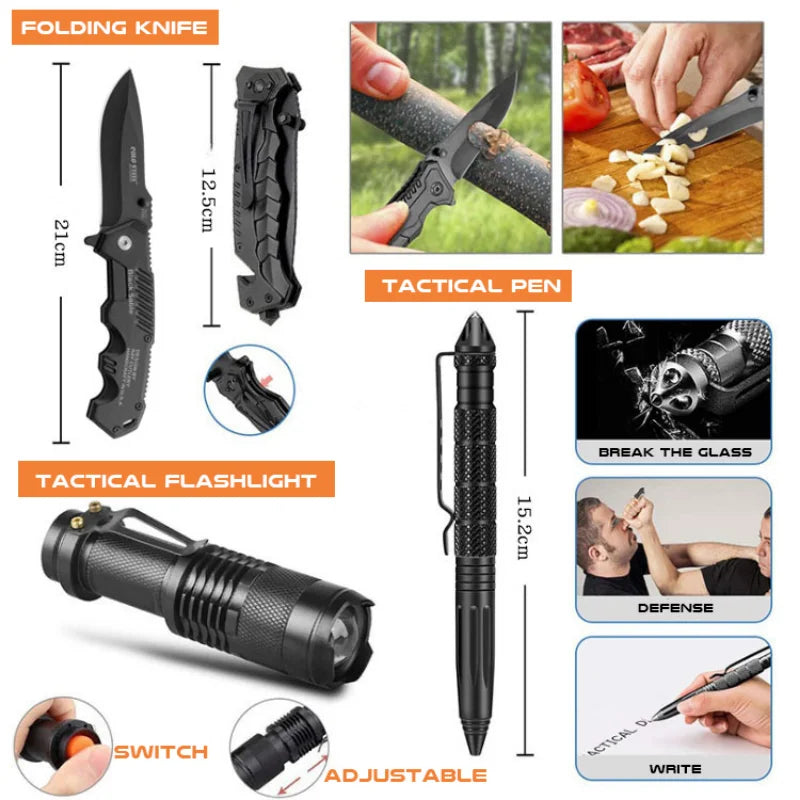 Kit de survie militaire pour aventure en plein air