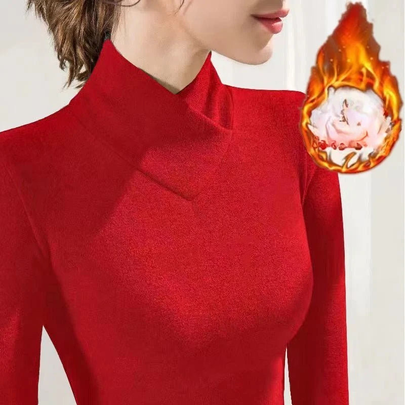 T-shirt Thermique Manches Longues à Col Montant Croisé - Doublure Polaire