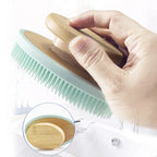 Brosse de douche en Bambou et Silicone souple long manche - 2 faces