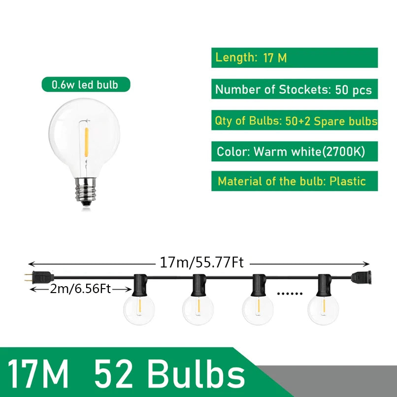 Outdoor Festoon Lights - 7 to 26m