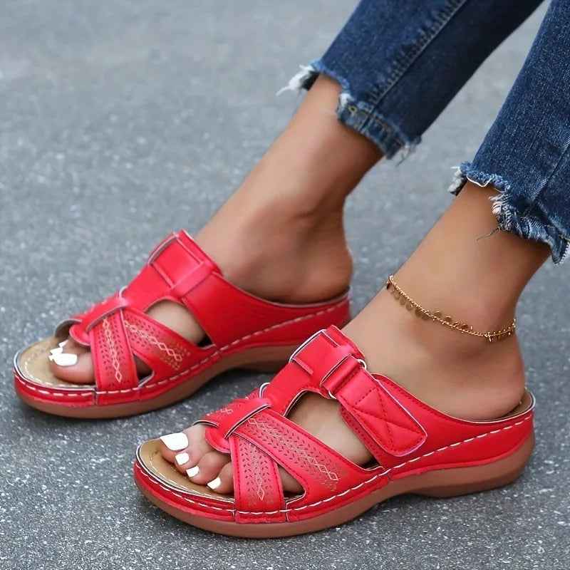 Sandales compensées orthopédiques en cuir vintage