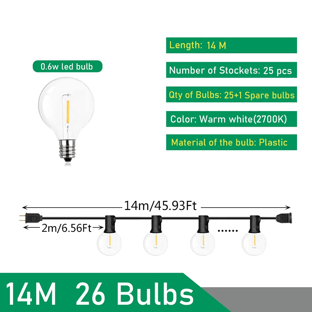 Outdoor Festoon Lights - 7 to 26m