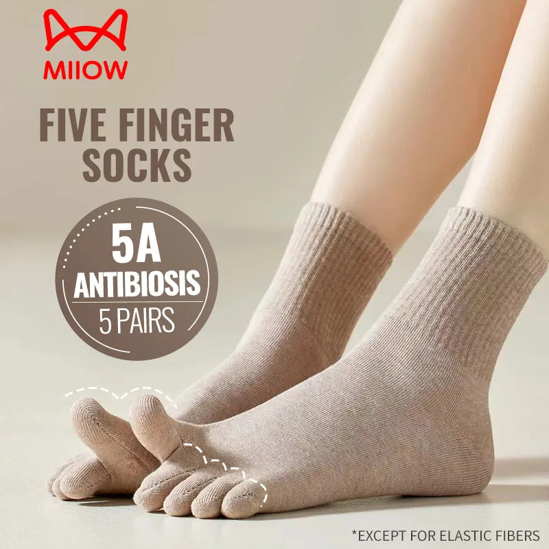 5x Paire de chaussettes 5 doigts en coton antibactérien