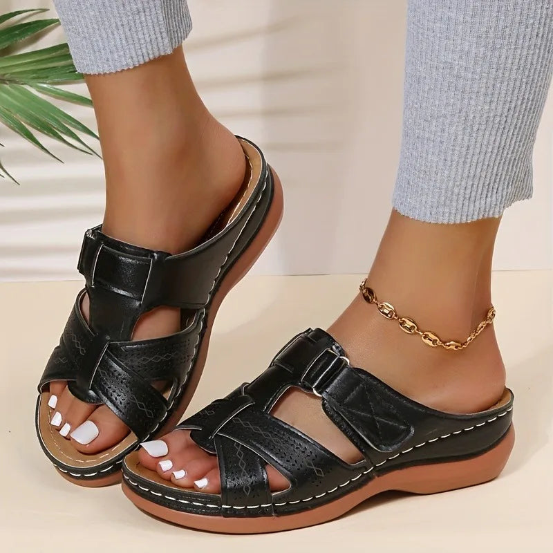 Sandales compensées orthopédiques en cuir vintage