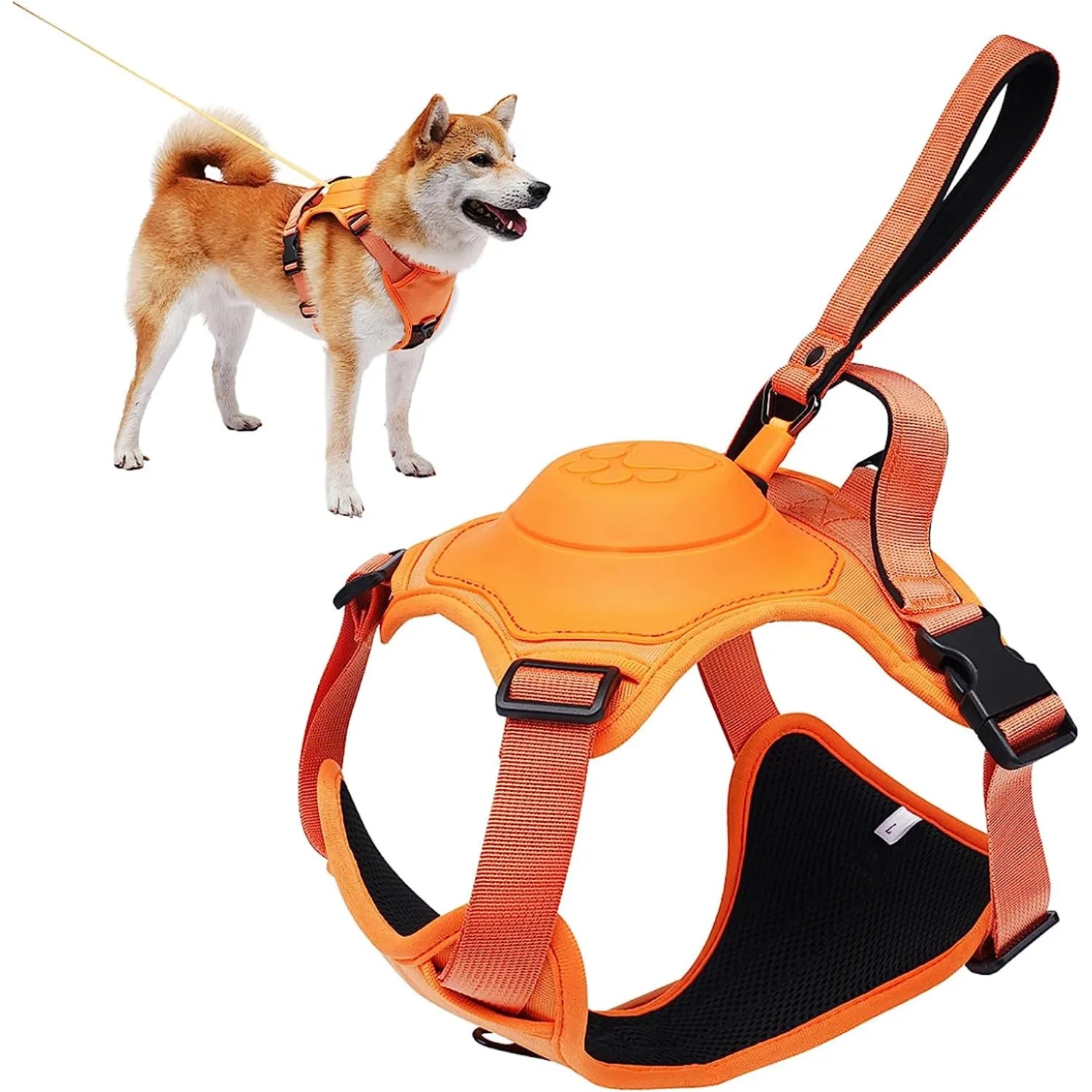 Dog harness with integrated retractable leash