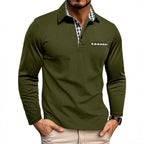 Men's Long Sleeve Tartan Polo Shirt with Collar & Cuffs