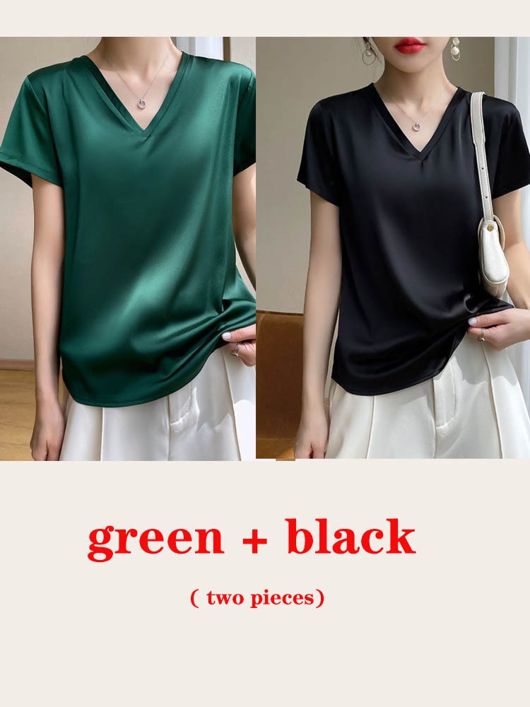 Women's lightweight satin V-neck T-shirt