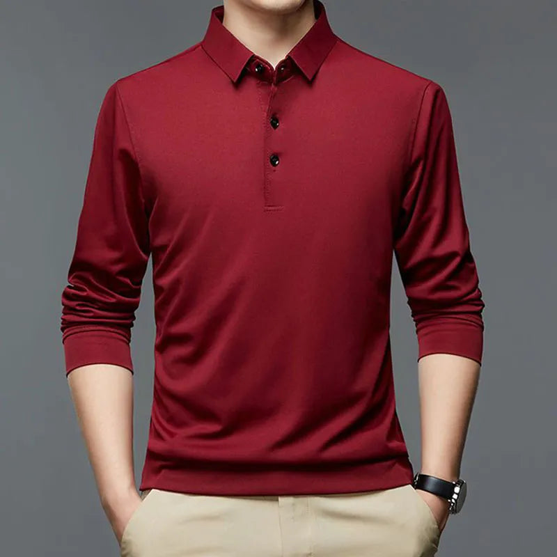 Long-Sleeved Cotton Polo Shirt