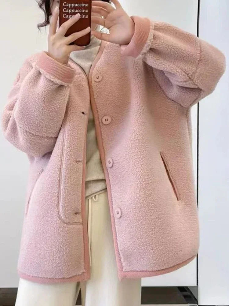 Veste en peluche à col en V pour femmes