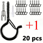 Lot de 20 Crochets à Vis avec Clip de Sécurité – Fixation pour Guirlandes Lumineuses, Plantes Suspendues & Décoration