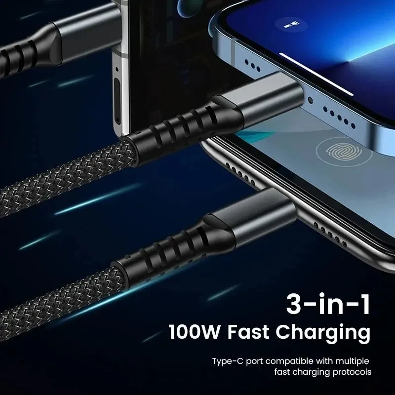 Chargeur USB Multi-Connectique 3 en 1 - 100W Haute Vitesse