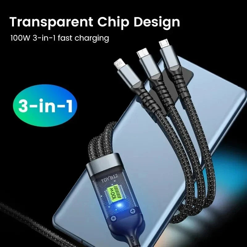 Chargeur USB Multi-Connectique 3 en 1 - 100W Haute Vitesse