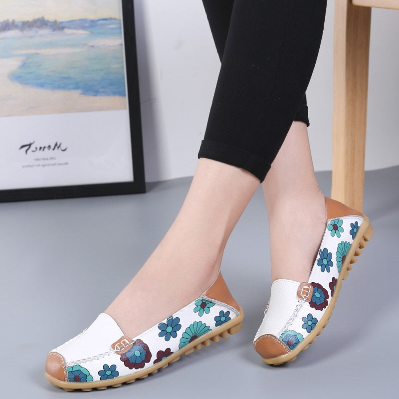 Mocassins fleuris confortables en Cuir PU