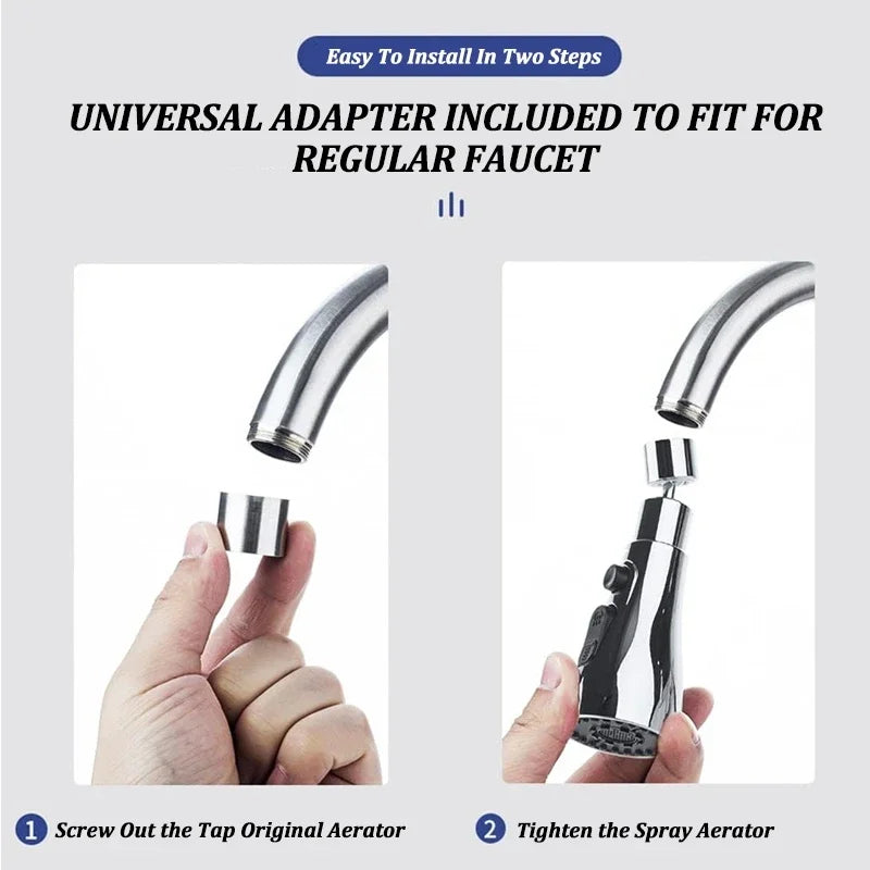 Aérateur de Robinet de Cuisine Universelle 3-en-1 – Orientable à 360°, 3 Modes de Jet & Rinçage Puissant