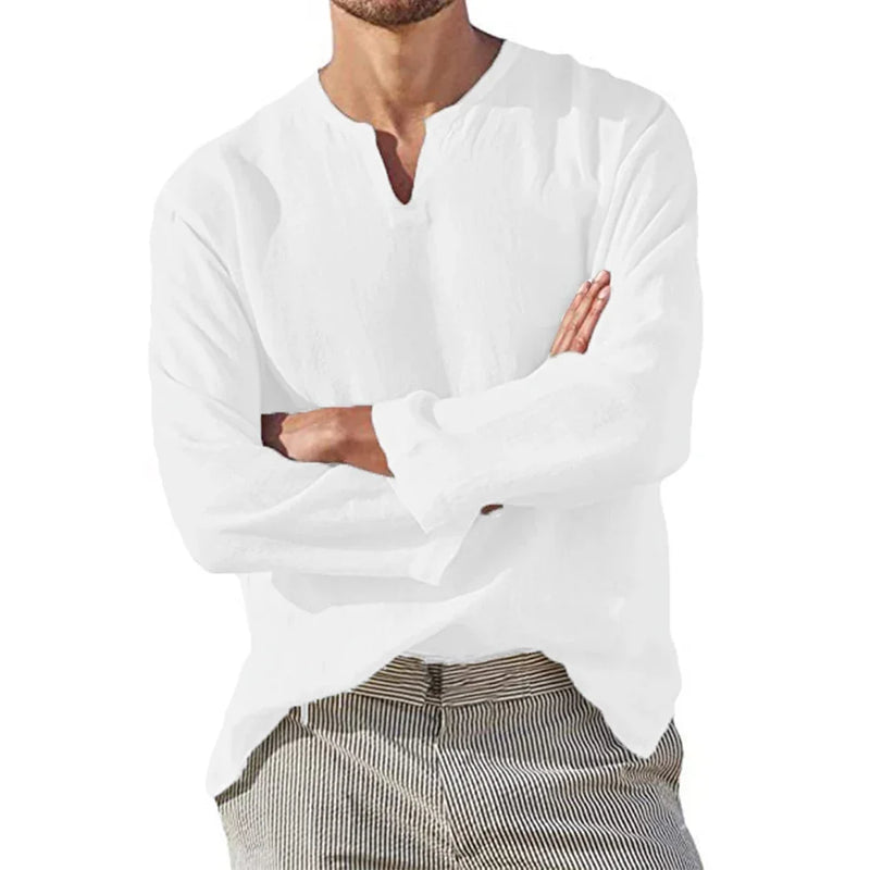 Chemise Homme Lin Coton Respirante à Col V