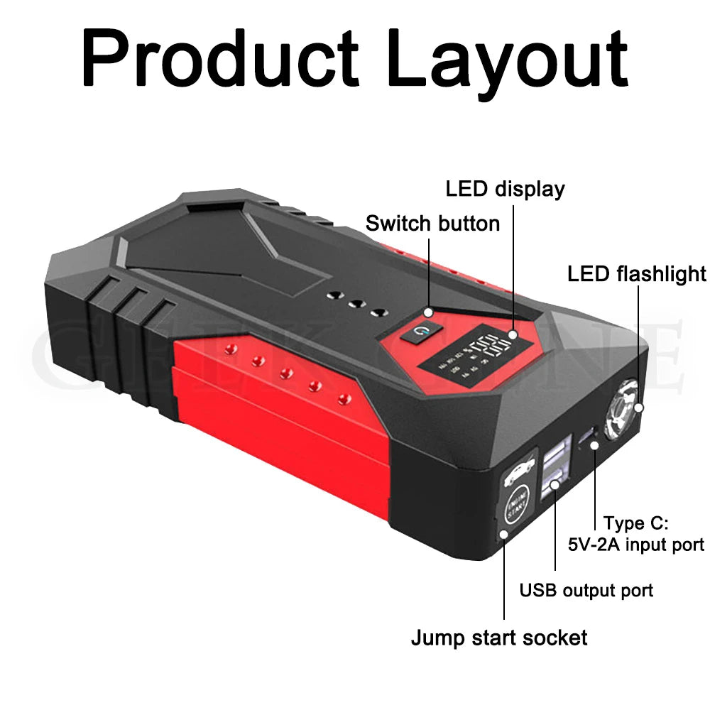 Démarreur de Poche pour Batterie avec Lampe Torche LED Incluse
