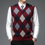 Sleeveless V-neck checked jumper