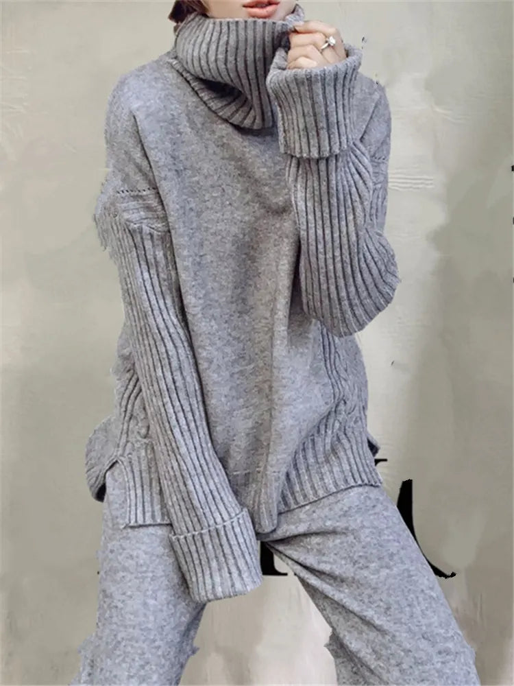 Ensemble 2PC Pull col roulé et pantalon ample tricoté - Collection Automne 2023