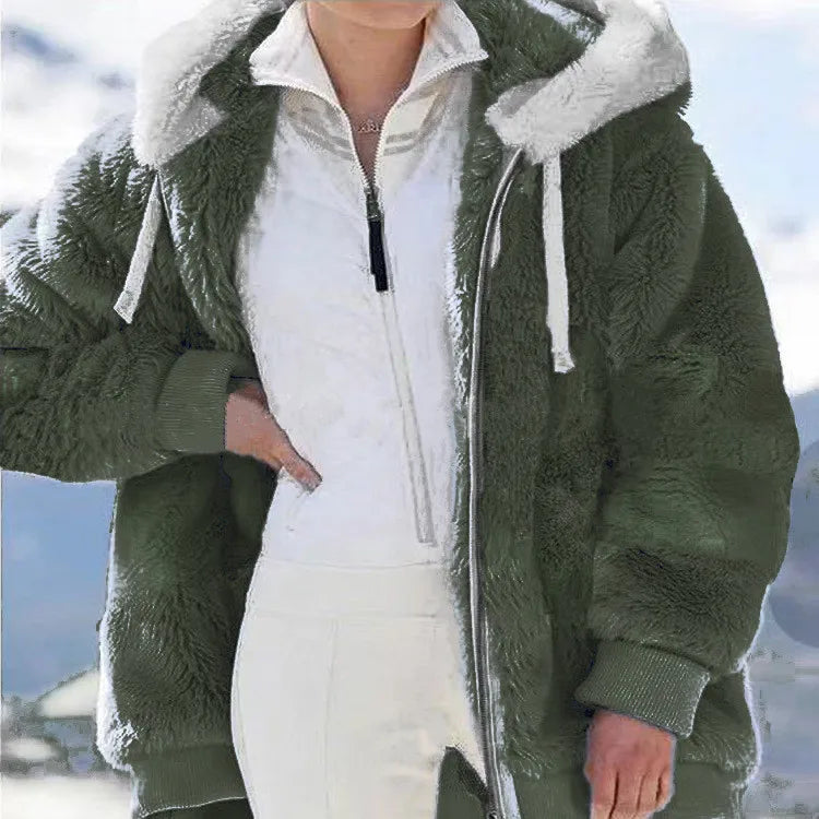 Manteau Chaud Femme en Fausse Fourrure à Capuche