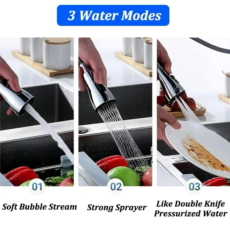 Aérateur de Robinet de Cuisine Universelle 3-en-1 – Orientable à 360°, 3 Modes de Jet & Rinçage Puissant