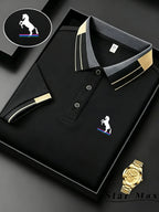 Men's Luxury Embroidered Horse Polo Shirt – Short Sleeve, Milan Style and Business Casual Elegance