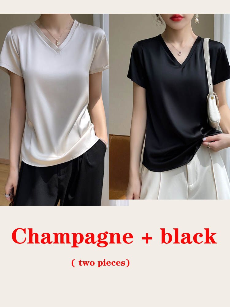 Women's lightweight satin V-neck T-shirt