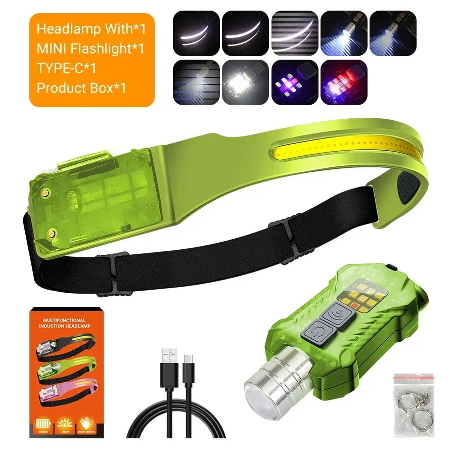Lampe Frontale LED Rechargeable – 9 Modes & Détection