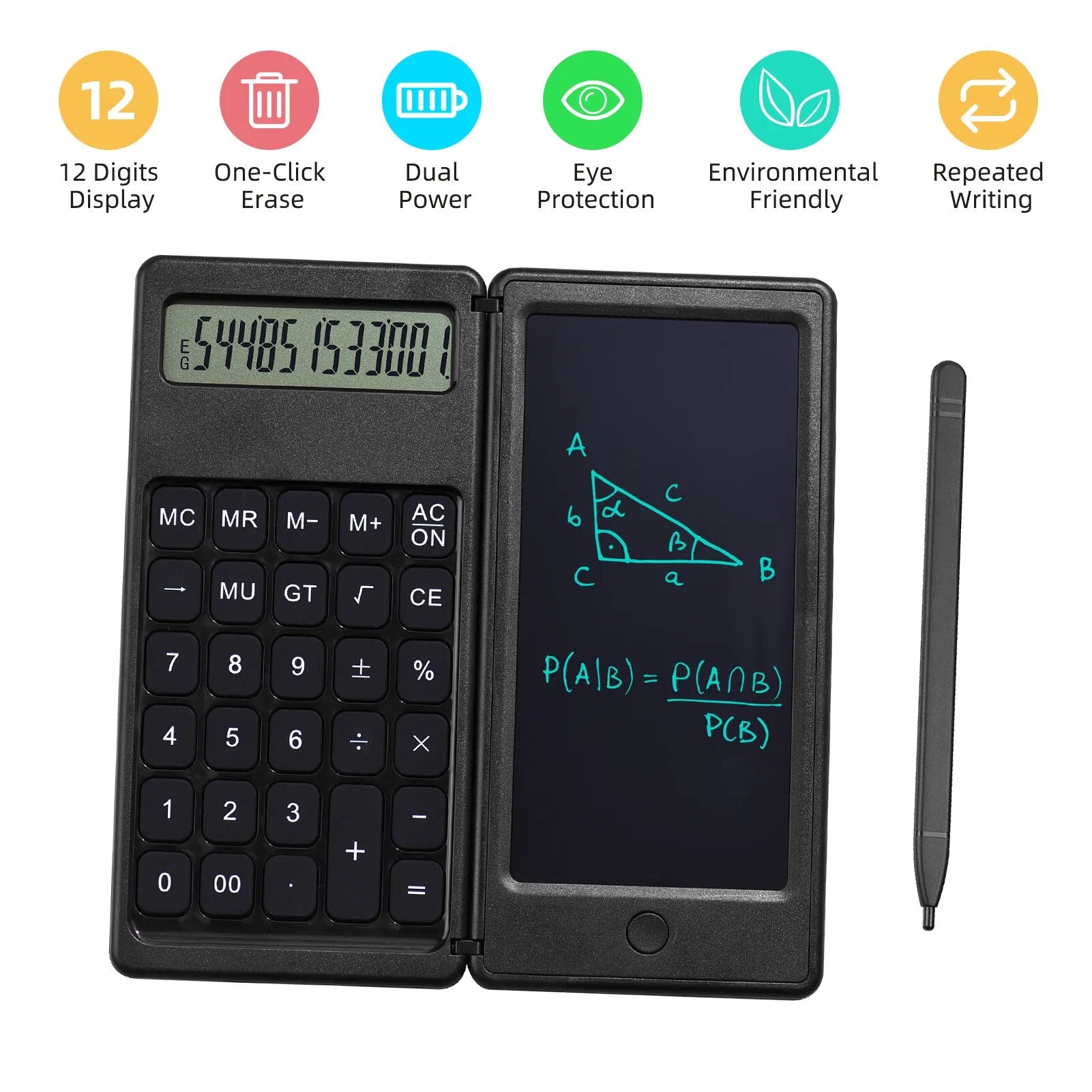 Calculatrice avec bloc note numérique et stylet