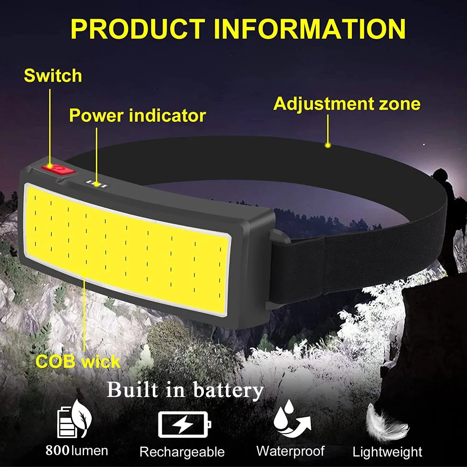Lampe Frontale Projecteur LED COB 180° Rechargeable - 3 Modes