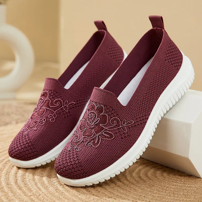 Baskets Slip-on en maille respirante Motif Surpiqûre Florale