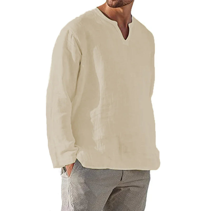 Chemise Homme Lin Coton Respirante à Col V