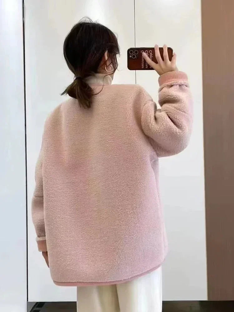 Veste en peluche à col en V pour femmes