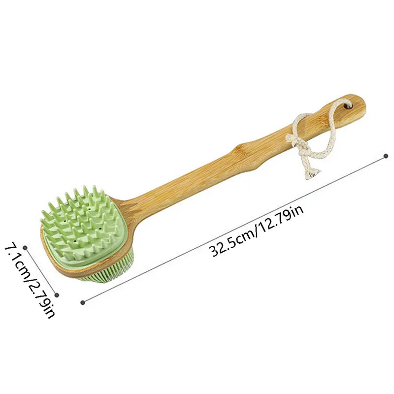 Brosse de douche en Bambou et Silicone souple long manche - 2 faces