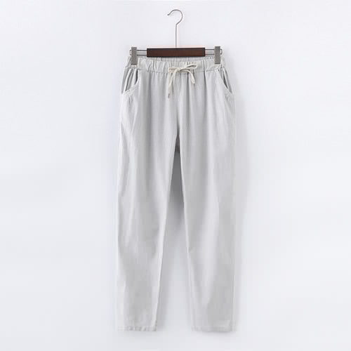 PANTALON EN COTON ET LIN POUR FEMME - TAILLE ÉLASTIQUE