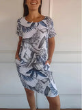 Robe Courte Fluide Col Rond - Motif Tropical