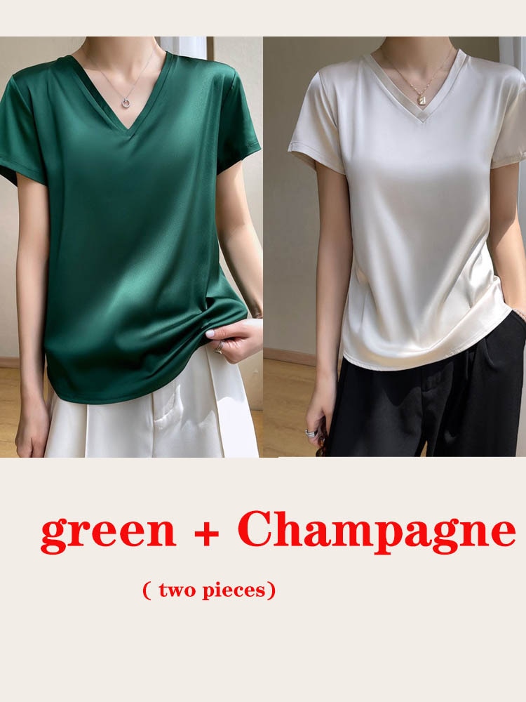 Women's lightweight satin V-neck T-shirt