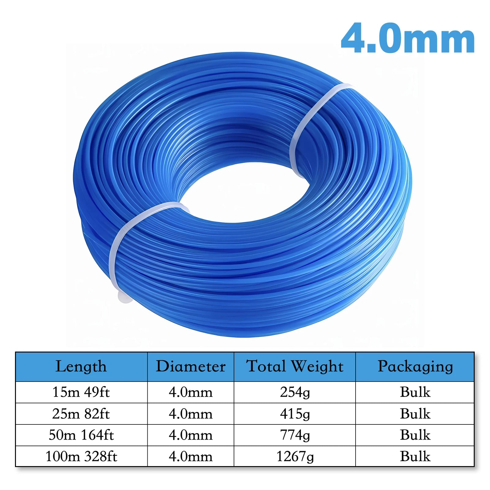 Fil Nylon Rond pour Débroussailleuse et Coupe-Bordures – Ø 1,6 à 4,0 mm, Rouleau 15 à 100 m – Fil de Coupe pour Tondeuse à Gazon