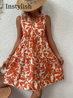 Robe d'Été Boho Florale Élégante Sans Manches Col V à Volants