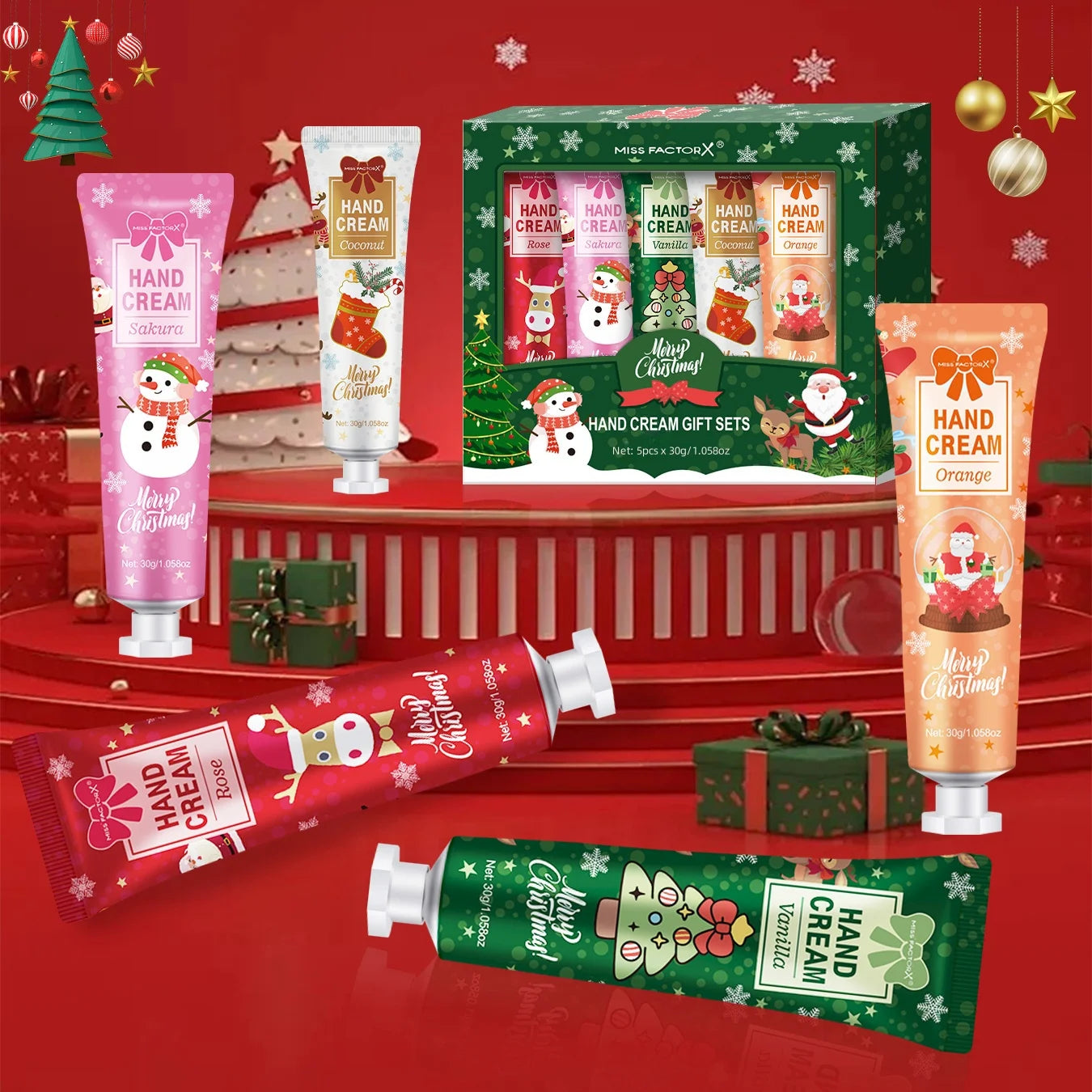 Lot de 5 Crèmes pour les mains hydratantes de Noël - Idée cadeau