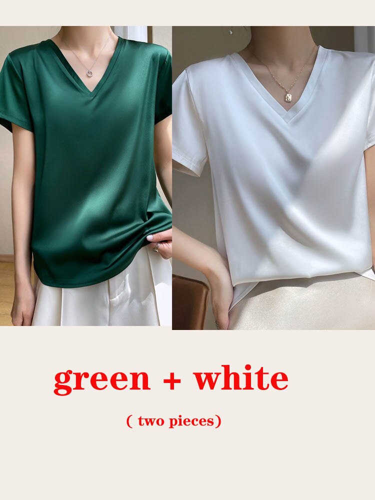 Women's lightweight satin V-neck T-shirt