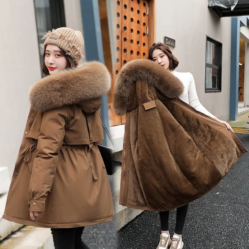 Women's Hooded Parka with Fur Collar