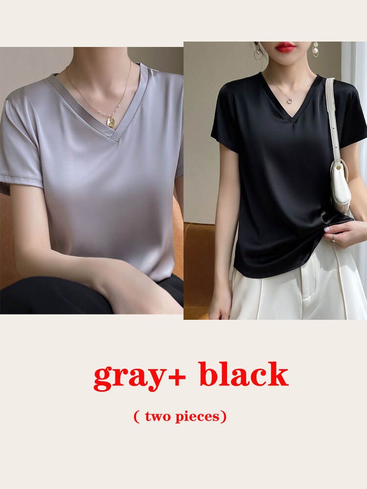 Women's lightweight satin V-neck T-shirt