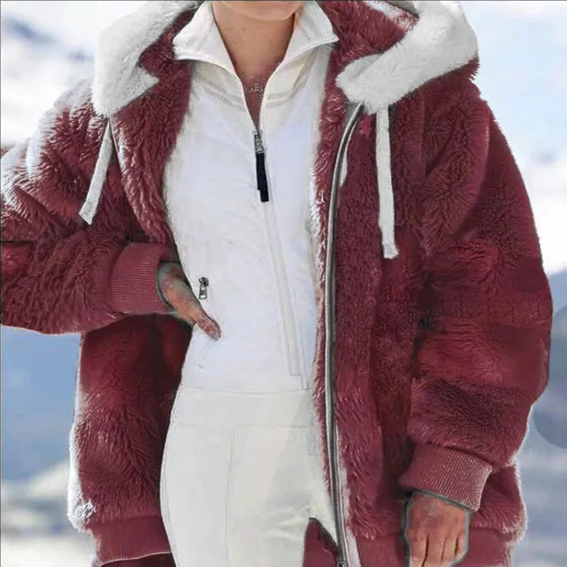 Manteau Chaud Femme en Fausse Fourrure à Capuche