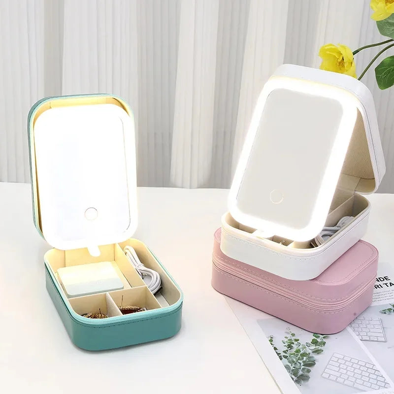 Boîte à Maquillage & Bijoux de Voyage avec Miroir LED