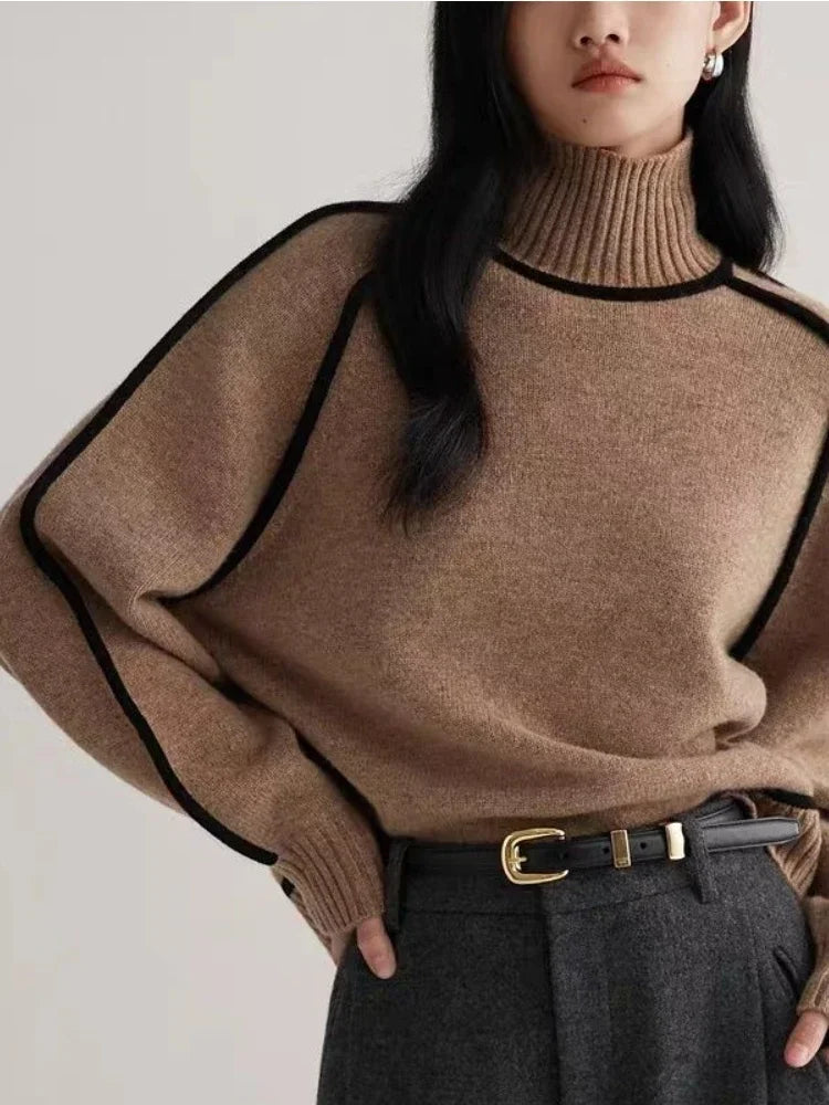 Pulls à col roulé tricot graphique pour femmes