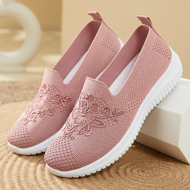 Baskets Slip-on en maille respirante Motif Surpiqûre Florale