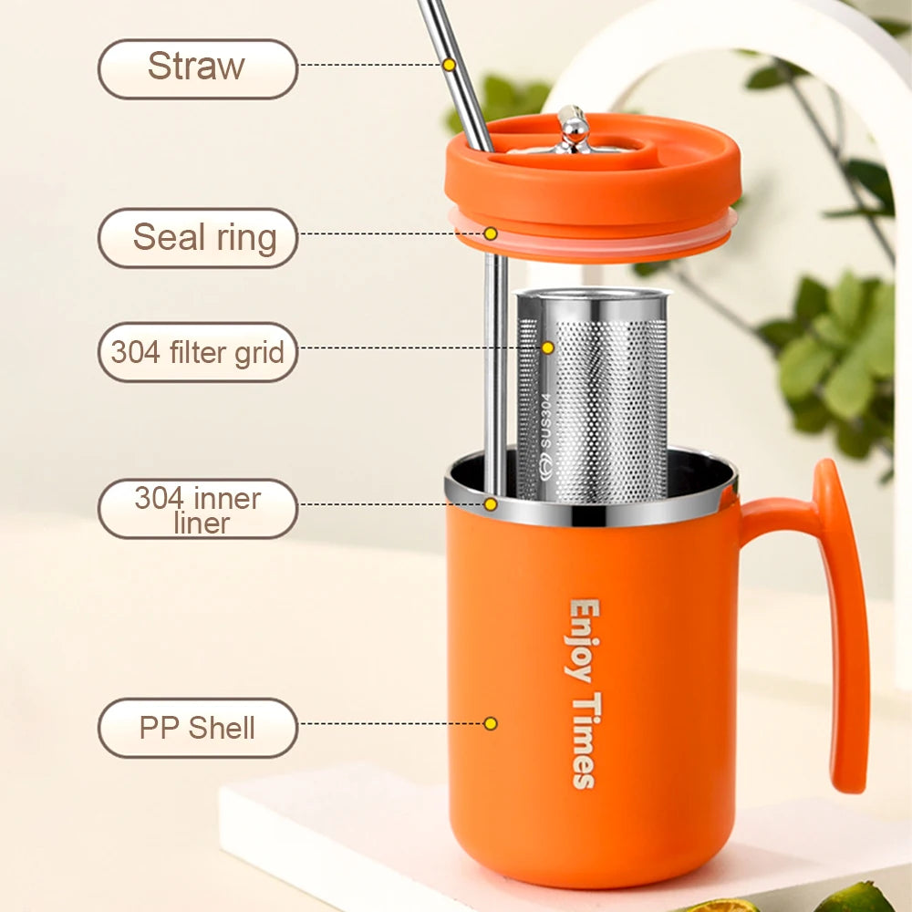 Tasse Isotherme Portable à Thé avec Filtre en Acier + Paille OFFERTE