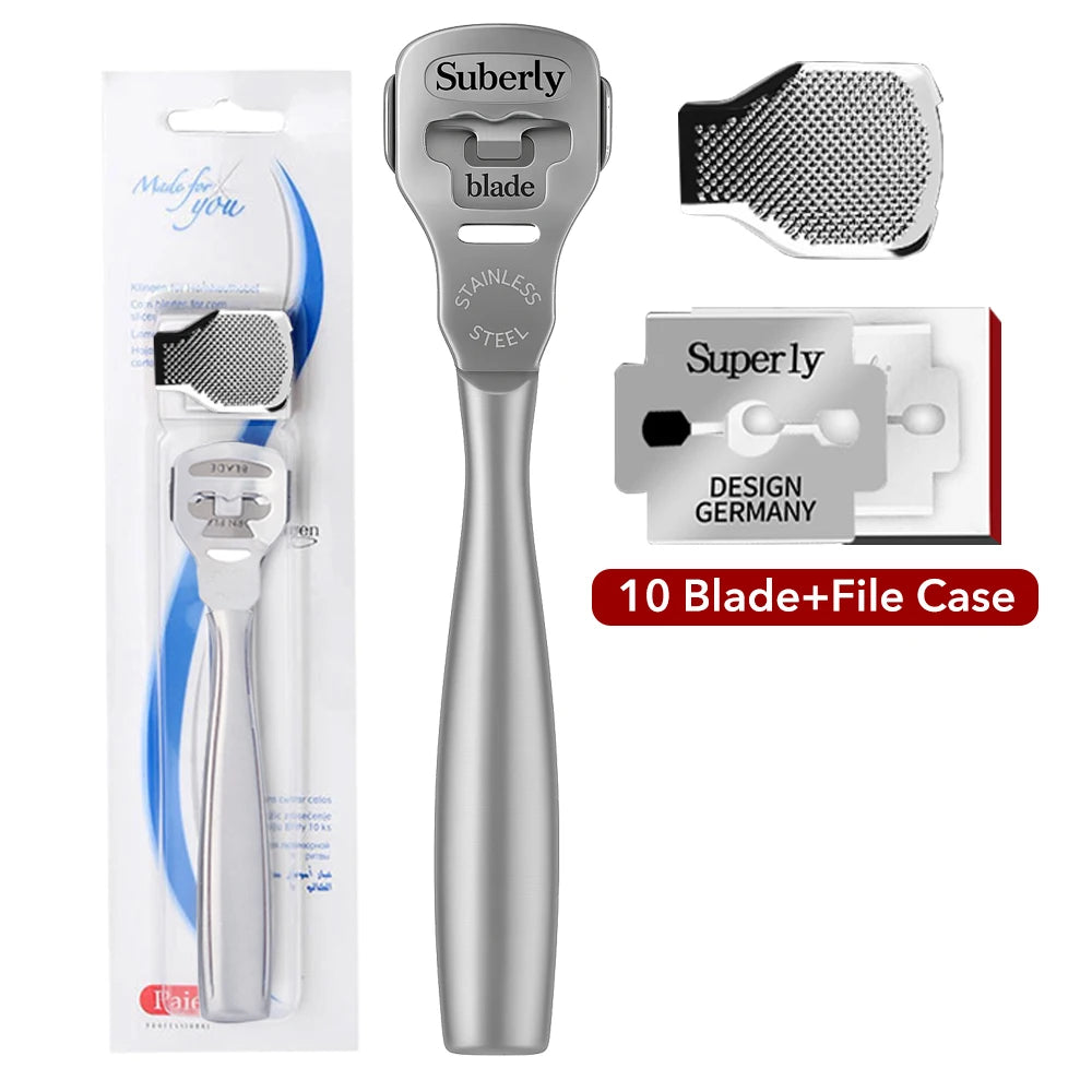 Kit Rasoir Coupe-Cors et Callosités pour Pieds – 10 Lames de Rechange OFFERTES