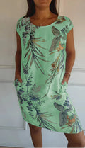 Robe Courte Fluide Col Rond - Motif Tropical